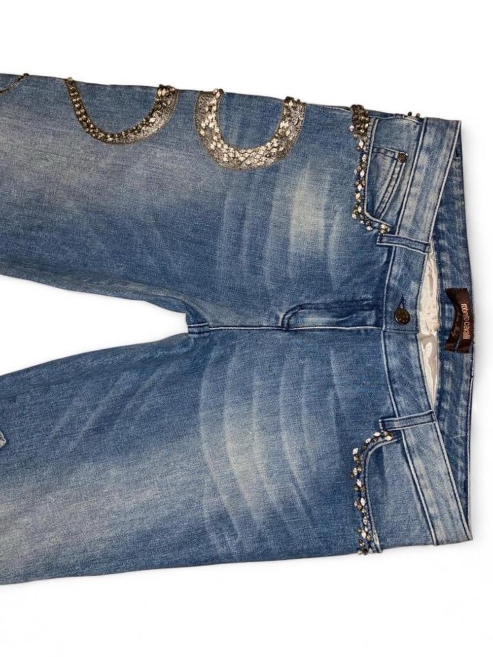 Roberto Cavalli Vintage Crystal Snake Embellished Jeans